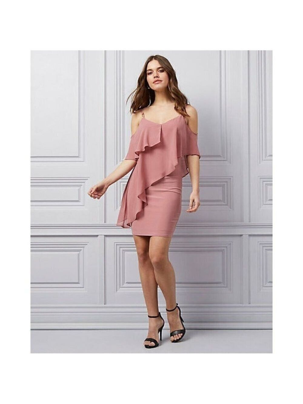 Le Chateau Women Blush Chiffon Cold Shoulder Dress Size 2X